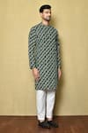 Aryavir Malhotra_Green Kurta Cotton Silk Printed Stripe Bandhani Pant Set _at_Aza_Fashions