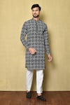 Buy_Aryavir Malhotra_Black Kurta Cotton Silk Printed Checkered Bandhani Set _at_Aza_Fashions