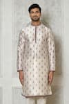 Shop_Aryavir Malhotra_Off White Kurta Cotton Silk Printed Floral Set _Online_at_Aza_Fashions