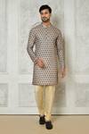 Buy_Aryavir Malhotra_Grey Kurta Cotton Silk Printed Botanical Set _at_Aza_Fashions