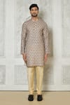 Buy_Aryavir Malhotra_Grey Kurta Cotton Silk Printed Botanical Set _Online_at_Aza_Fashions