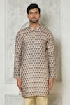 Shop_Aryavir Malhotra_Grey Kurta Cotton Silk Printed Botanical Set _Online_at_Aza_Fashions