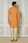 Shop_Aryavir Malhotra_Orange Kurta Cotton Silk Printed Checkered Set _at_Aza_Fashions