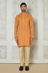 Buy_Aryavir Malhotra_Orange Kurta Cotton Silk Printed Checkered Set _Online_at_Aza_Fashions