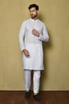 Buy_Aryavir Malhotra_White Kurta Cotton Printed Stripe Set _at_Aza_Fashions