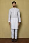 Buy_Aryavir Malhotra_White Kurta Cotton Printed Stripe Set _Online_at_Aza_Fashions