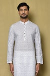 Shop_Aryavir Malhotra_White Kurta Cotton Printed Stripe Set _Online_at_Aza_Fashions