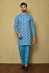 Buy_Aryavir Malhotra_Blue Kurta Georgette Chikankari Printed Geometric And Floral Set _at_Aza_Fashions