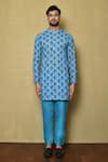 Buy_Aryavir Malhotra_Blue Kurta Georgette Chikankari Printed Geometric And Floral Set _Online_at_Aza_Fashions