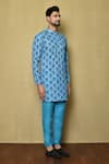 Aryavir Malhotra_Blue Kurta Georgette Chikankari Printed Geometric And Floral Set _at_Aza_Fashions