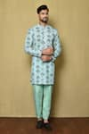 Buy_Aryavir Malhotra_Blue Kurta Georgette Chikankari Printed Tree And Pant Set _at_Aza_Fashions