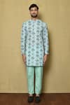 Buy_Aryavir Malhotra_Blue Kurta Georgette Chikankari Printed Tree And Pant Set _Online_at_Aza_Fashions