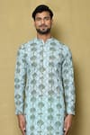 Shop_Aryavir Malhotra_Blue Kurta Georgette Chikankari Printed Tree And Pant Set _Online_at_Aza_Fashions