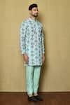 Aryavir Malhotra_Blue Kurta Georgette Chikankari Printed Tree And Pant Set _at_Aza_Fashions