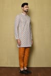 Aryavir Malhotra_Multi Color Kurta Georgette Chikankari Printed Vintage Floral Set _at_Aza_Fashions