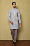 Buy_Aryavir Malhotra_Multi Color Kurta Georgette Chikankari Printed Flower Set _at_Aza_Fashions