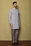 Aryavir Malhotra_Multi Color Kurta Georgette Chikankari Printed Flower Set _at_Aza_Fashions