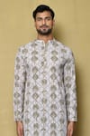 Shop_Aryavir Malhotra_White Kurta Georgette Chikankari Printed Flower Embroidered Set _Online_at_Aza_Fashions