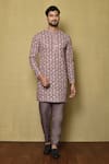 Buy_Aryavir Malhotra_Multi Color Kurta Georgette Chikankari Printed Blossom Set _at_Aza_Fashions