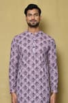 Shop_Aryavir Malhotra_Purple Kurta Georgette Chikankari Printed Botanical And Pant Set _Online_at_Aza_Fashions