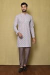 Buy_Aryavir Malhotra_Multi Color Kurta Georgette Chikankari Printed Floral And Pant Set _at_Aza_Fashions