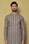 Shop_Aryavir Malhotra_Grey Kurta Georgette Chikankari Printed Florette Set _Online_at_Aza_Fashions