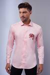 Buy_Sammohan Ceremonial_Pink Cotton Placement Embroidery Chameleon Shirt_at_Aza_Fashions