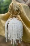 Shop_BAG HEAD_White Embellished Crystal Tasselled Small Ball Bag _at_Aza_Fashions