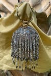 Shop_Bag Head_Grey Crystals Tasselled Small Ball Bag _at_Aza_Fashions