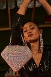 Buy_Bag Head_Pink Crystals, Rhinestones Holographic Embellished Diamond Bag _at_Aza_Fashions