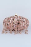 Shop_Bag Head_Pink Crystals, Sequins Floral Embellished Oval Bag _at_Aza_Fashions