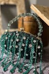 Bag Head_Green Crystals, Beads Jewel Embellished Oval Bag _Online_at_Aza_Fashions