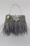 Buy_BAG HEAD_Grey Embellished Feather Bag _at_Aza_Fashions