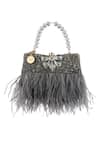 Shop_BAG HEAD_Grey Embellished Feather Bag _at_Aza_Fashions