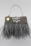 BAG HEAD_Grey Embellished Feather Bag _Online_at_Aza_Fashions