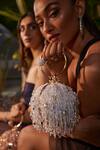 Buy_Bag Head_White Embellished Stone Round Bag _at_Aza_Fashions