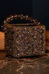 Shop_Bag Head_Grey Crystals, Beads Embellished Box Bag _at_Aza_Fashions