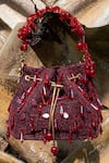 Buy_BAG HEAD_Red Crystal And Pearl Embellished Potli _at_Aza_Fashions