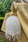 Buy_BAG HEAD_White Embellished Crystal Tasselled Small Ball Bag _at_Aza_Fashions