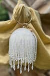 BAG HEAD_White Embellished Crystal Tasselled Small Ball Bag _Online_at_Aza_Fashions