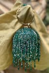 Shop_Bag Head_Green Crystals Tassel Embellished Small Ball Bag _at_Aza_Fashions