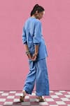 AFFROZ_Blue Cotton Jacquard Solid V Neck Paneled Tunic And Trouser Set _Online_at_Aza_Fashions