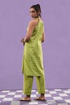 AFFROZ_Green Cotton Jacquard Textured Halter Neck Pattern Kurta And Pant Set _Online_at_Aza_Fashions