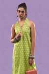 Buy_AFFROZ_Green Cotton Jacquard Textured Halter Neck Pattern Kurta And Pant Set _Online_at_Aza_Fashions