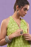 Shop_AFFROZ_Green Cotton Jacquard Textured Halter Neck Pattern Kurta And Pant Set _at_Aza_Fashions