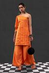 Buy_AFFROZ_Orange Cotton Jacquard Striped One Shoulder Kurta And Palazzo Set _at_Aza_Fashions