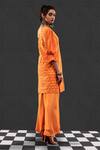 Shop_AFFROZ_Orange Cotton Jacquard Striped One Shoulder Kurta And Palazzo Set _at_Aza_Fashions