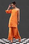 AFFROZ_Orange Cotton Jacquard Striped One Shoulder Kurta And Palazzo Set _Online_at_Aza_Fashions