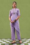 Buy_AFFROZ_Purple Cotton Jacquard Solid Round Asymmetric Hem Paneled Kurta And Trouser Set _at_Aza_Fashions