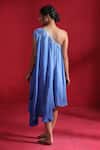 Shop_Ruh Clothing_Blue Satin Silk Hand Embroidered 3d Floral Applique And Sequin Work Draped Dress_at_Aza_Fashions